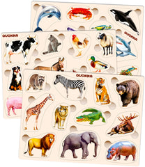 QUOKKA wooden puzzles for toddlers front-pack with colorful animal scenes for early learning