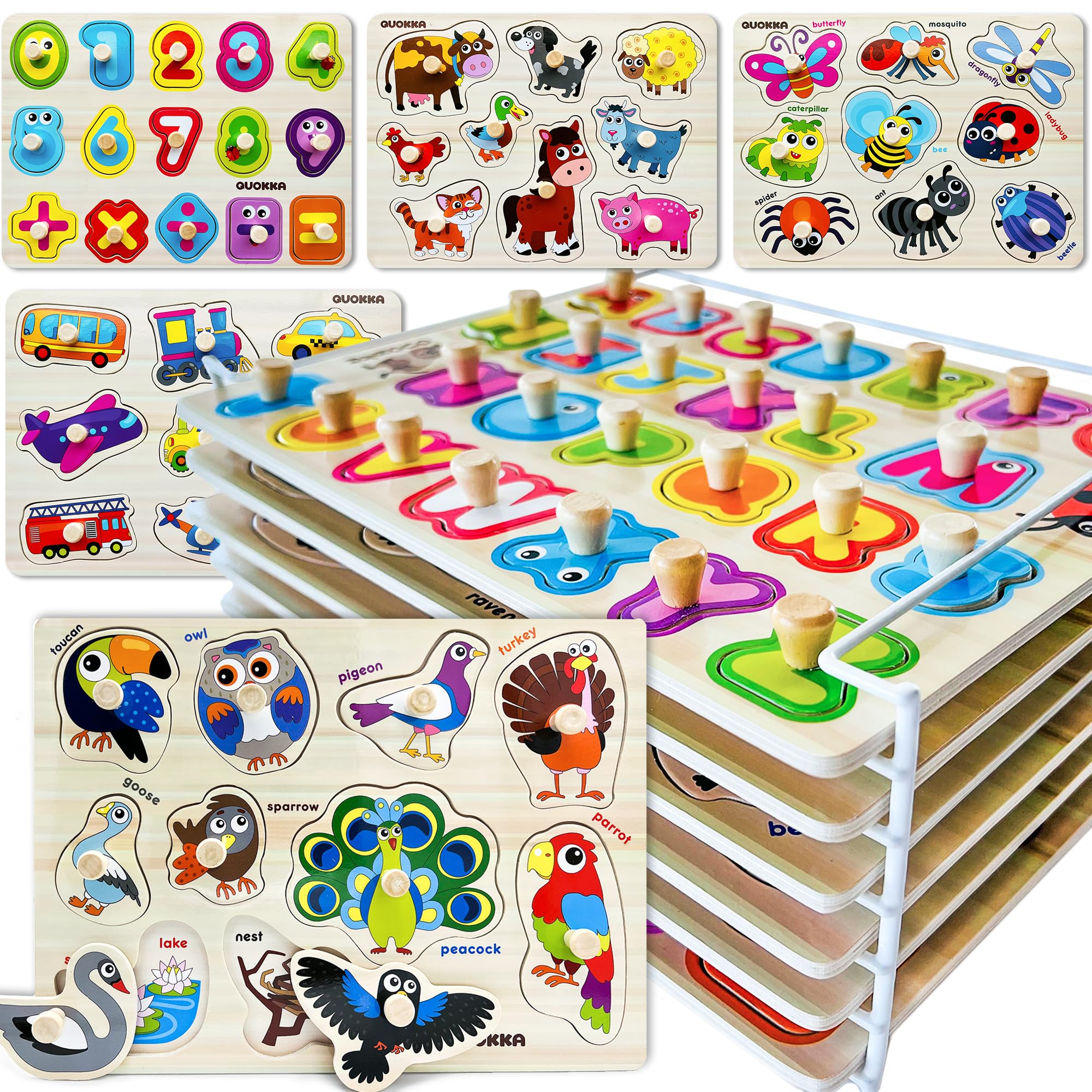QUOKKA wooden puzzles animals set improves hand-eye coordination with bright images