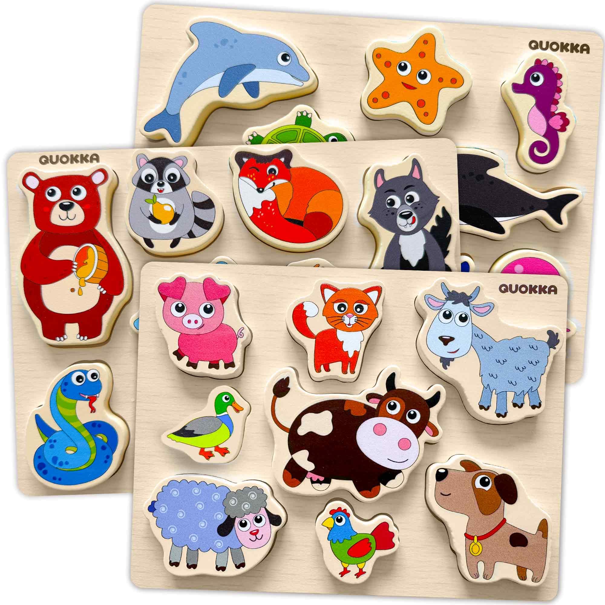 QUOKKA wooden puzzles for toddlers assembly board with chunky pieces for easy handling