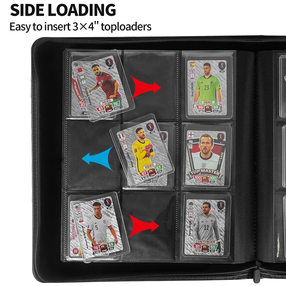 Qurhafoo toploader binder showcases a durable side-loading design for card integrity.
