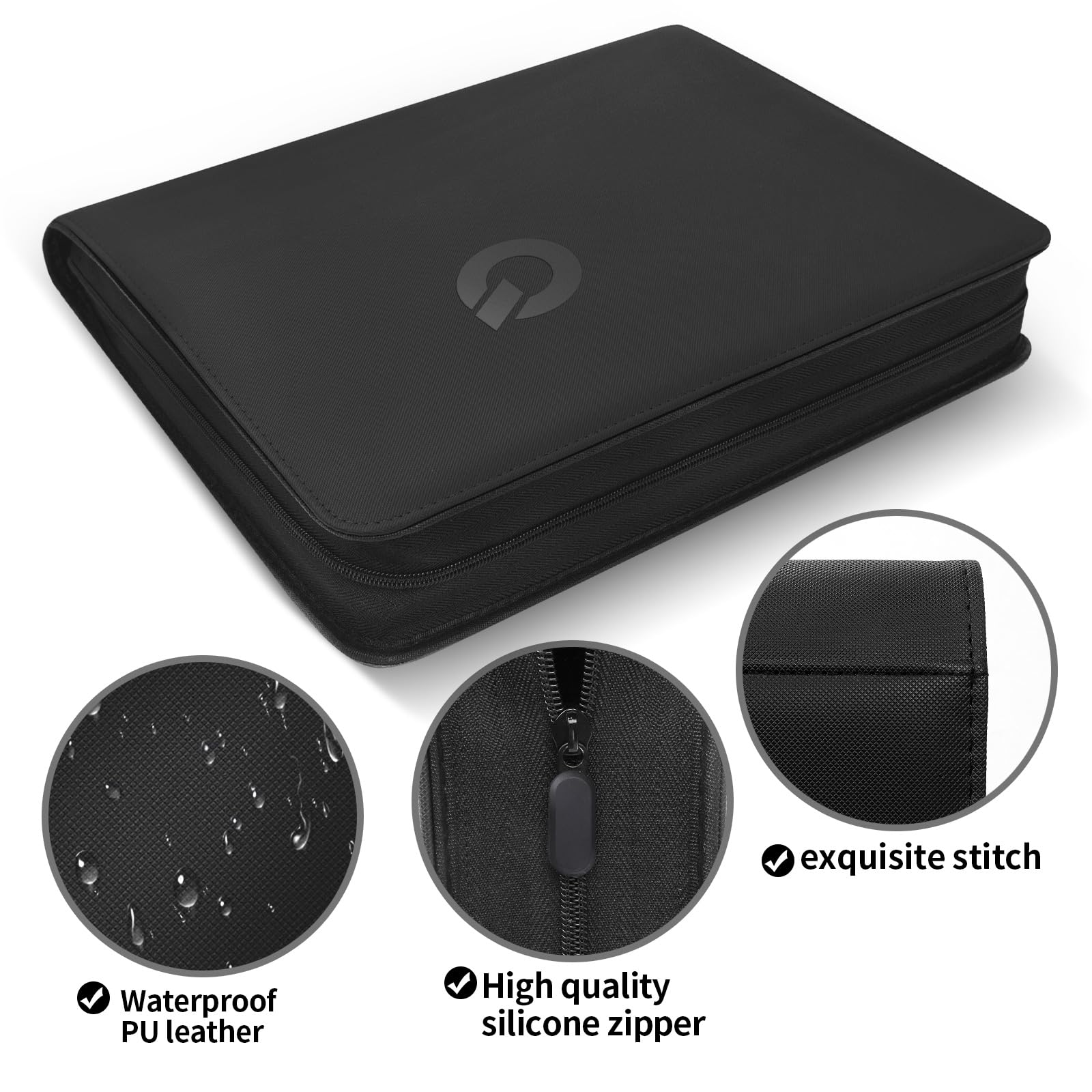 Qurhafoo toploader binder waterproof PU leather shell protects cards from elements.