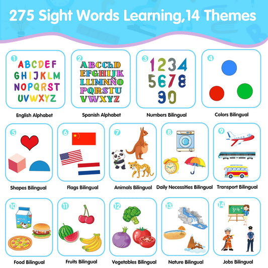 QuTZ bilingual Spanish-English flash cards for word recognition and listening comprehension.