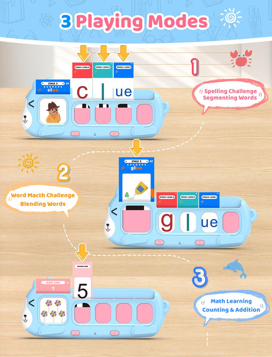 QuTZ phonics reader in segmentation mode supports word-by-word practice.