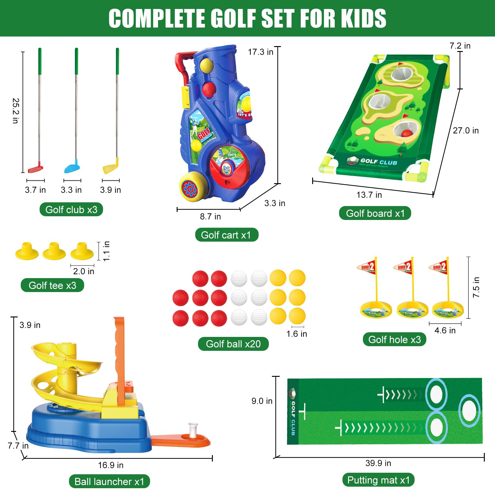 Qutumill three adjustable clubs grow with your child’s grip and swing