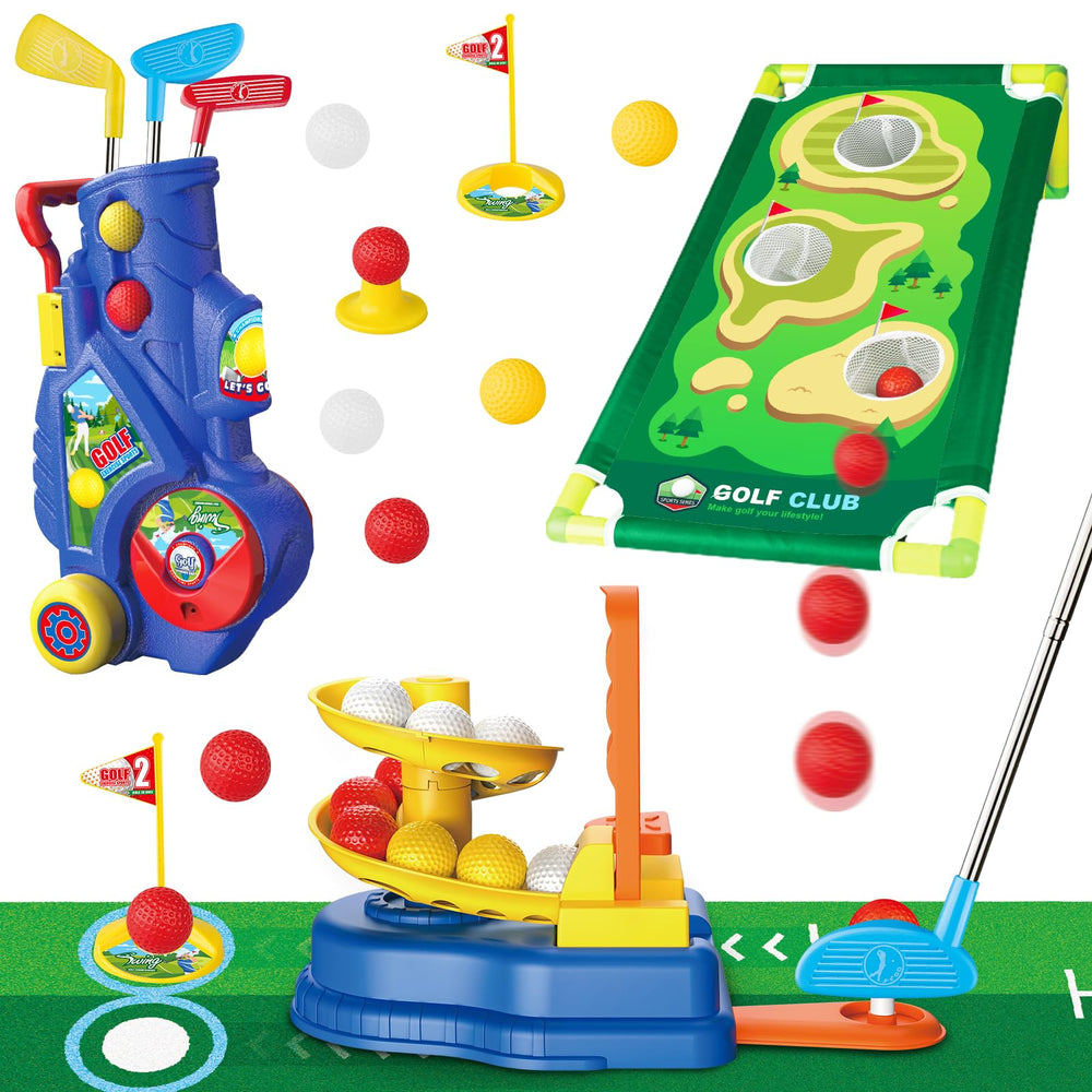 Qutumill toddler golf set ball launcher for easy indoor or outdoor practice