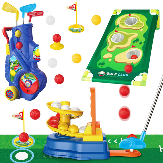 Qutumill toddler golf set ball launcher for easy indoor or outdoor practice