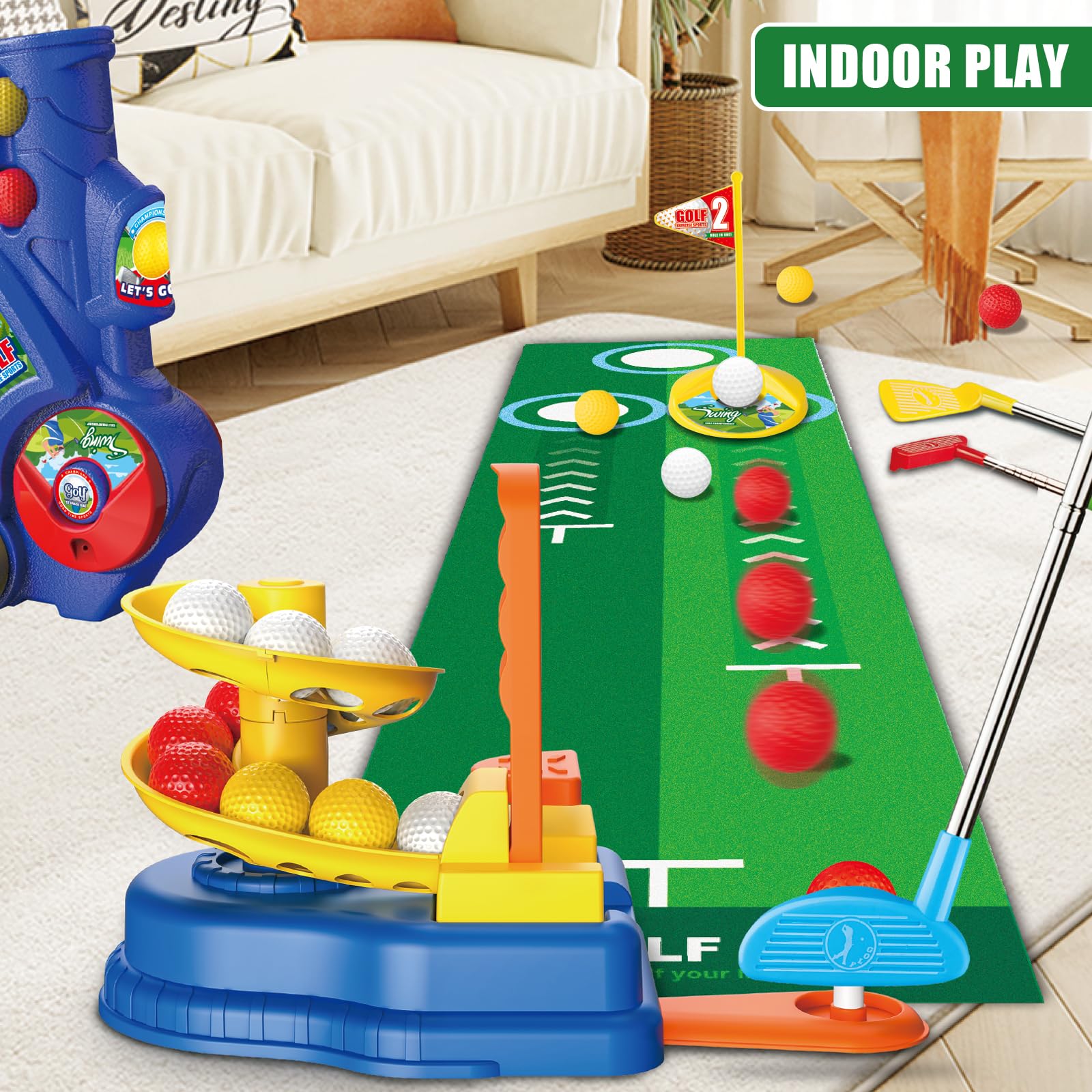 Qutumill putting mat complements the golf board for home play