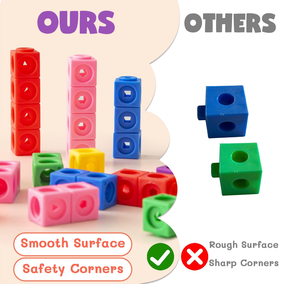 QUYSK lightweight durable plastic cubes are safe for little hands.