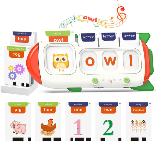 QuTZ Talking Flash Cards showing interactive reading with word and picture on the front