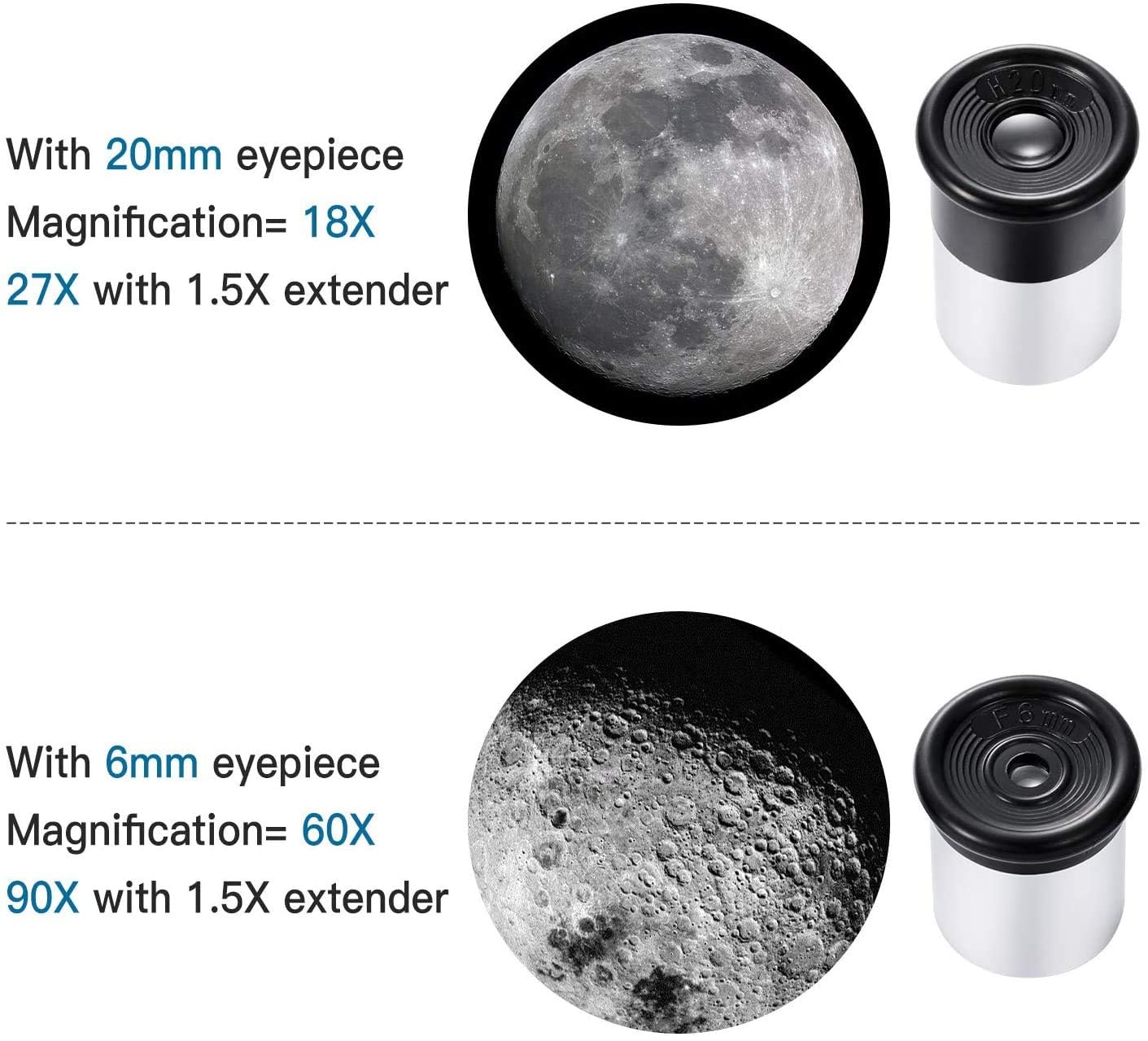 QW telescope 60x eyepiece close-up for higher magnification options.