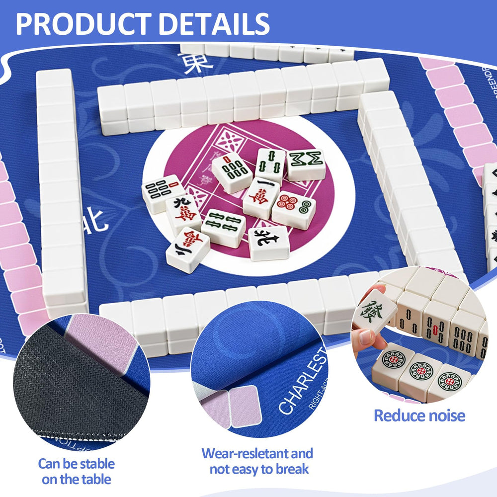 Qwiayeal Mahjong Mat Blue-1 2mm thickness highlights portability and quick setup.