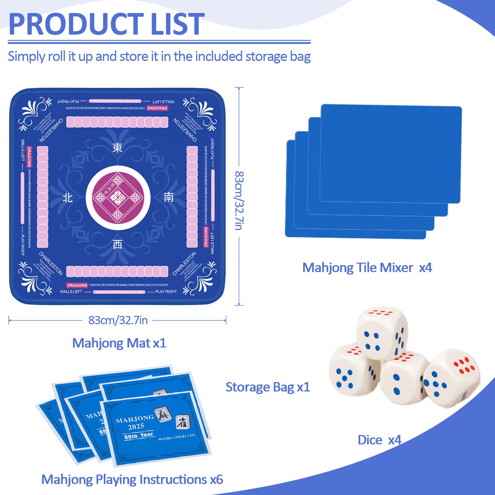 Qwiayeal Mahjong Mat Blue-1 edge-sealed design showing durable construction for long-term use.