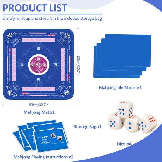 Qwiayeal Mahjong Mat Blue-1 edge-sealed design showing durable construction for long-term use.