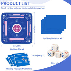 Qwiayeal Mahjong Mat Blue-1 edge-sealed design showing durable construction for long-term use.
