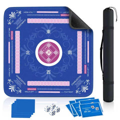 Qwiayeal Mahjong Mat Blue-1 front view with non-slip surface for stable table play.