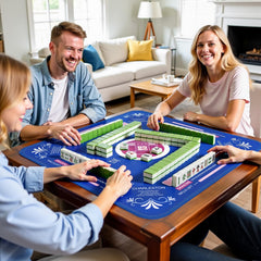 Qwiayeal Mahjong Mat Blue-1 tabletop setup demonstrates quiet, focused play.