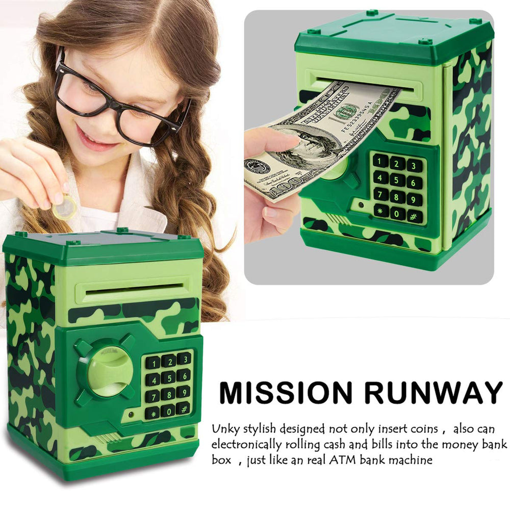 Qwifyu camouflage green piggy bank coin slot top for easy saving