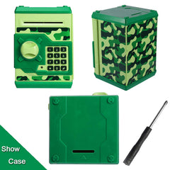 Qwifyu camouflage green piggy bank reel opening inside view for notes