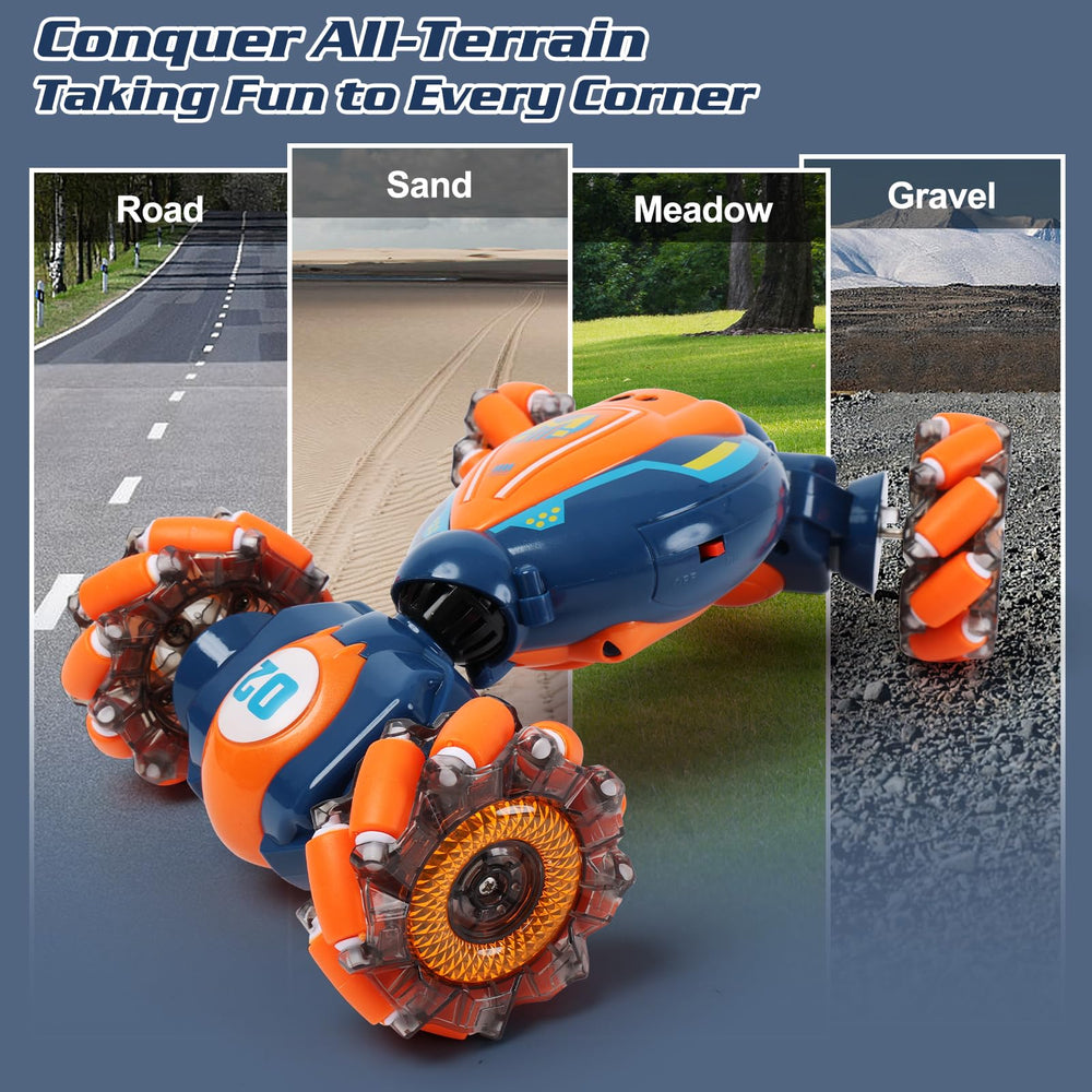 QXHOL gesture-sensing RC stunt car top view showcasing compact design