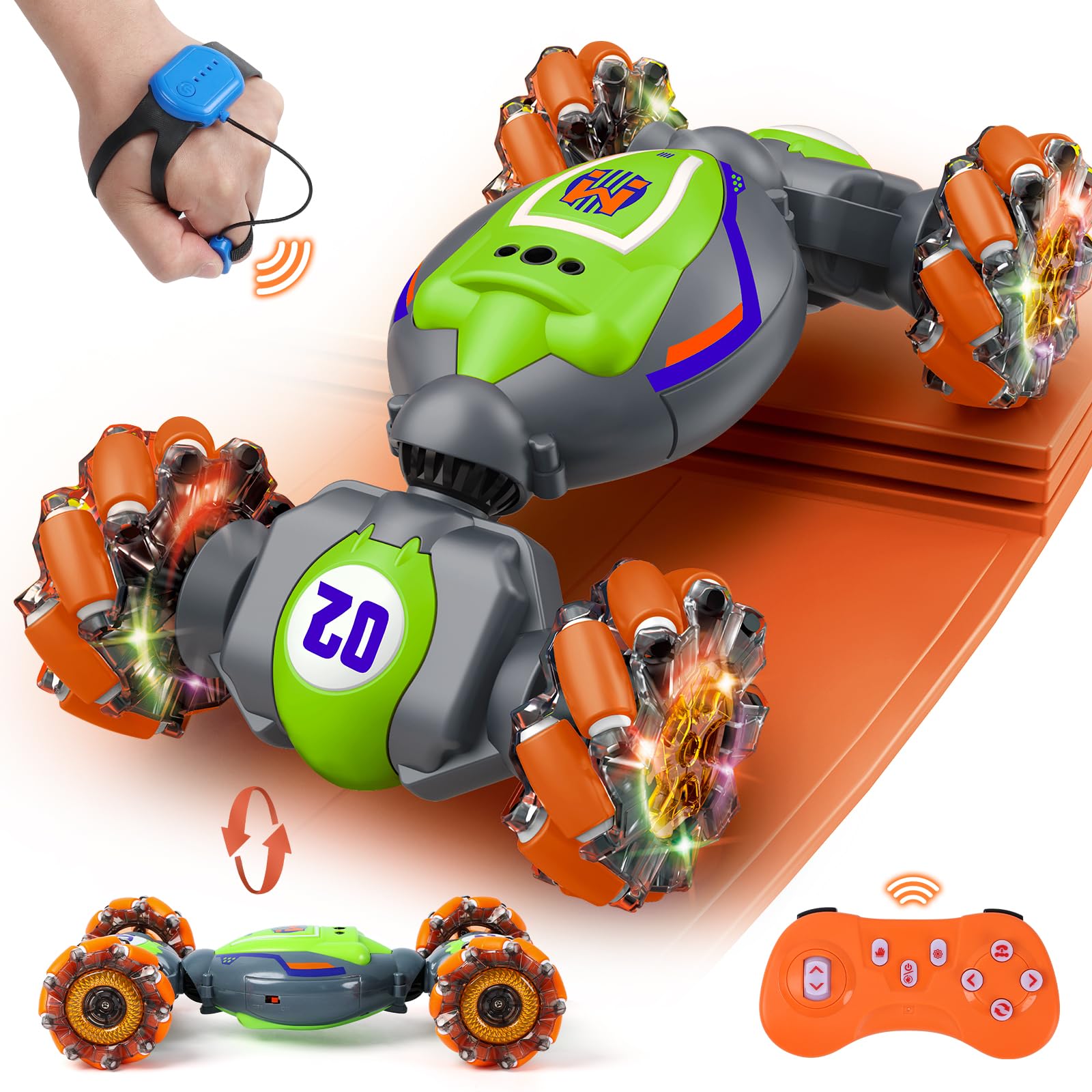 QXHOL gesture-sensing stunt car front view showing easy play and control