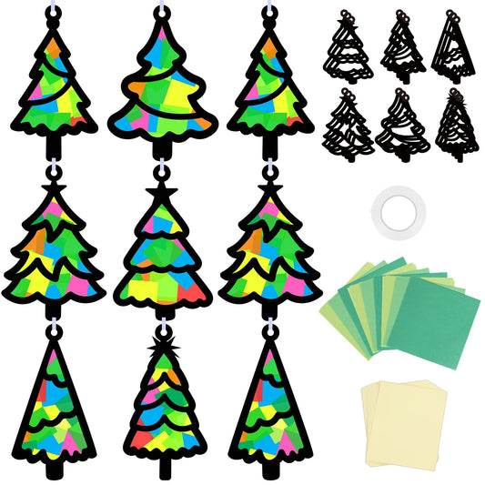 Qyeahkj Christmas tree suncatchers templates brighten windows with festive color and easy hanging.