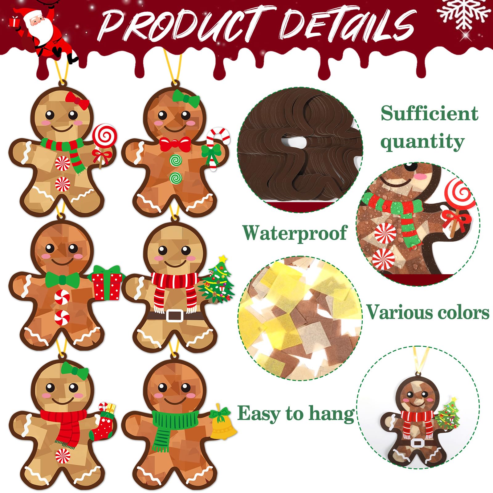 Qyeahkj gingerbread suncatchers stickers featuring six festive designs