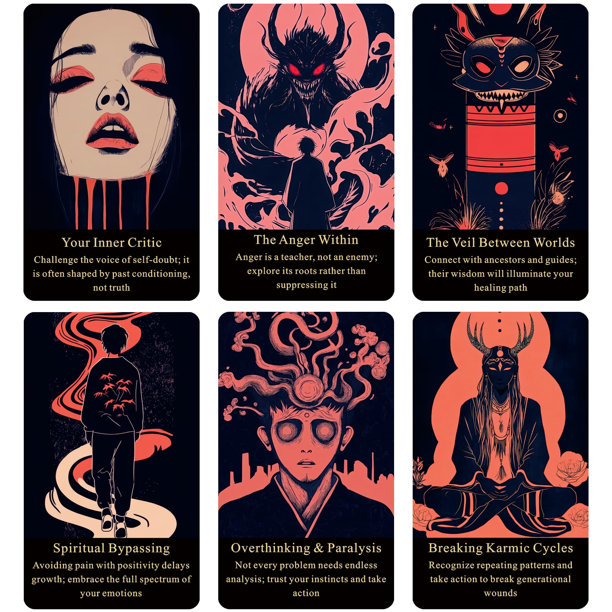 Qymagicz Embracing The Shadow Deck card meaning emphasizes intuitive insight for beginners.