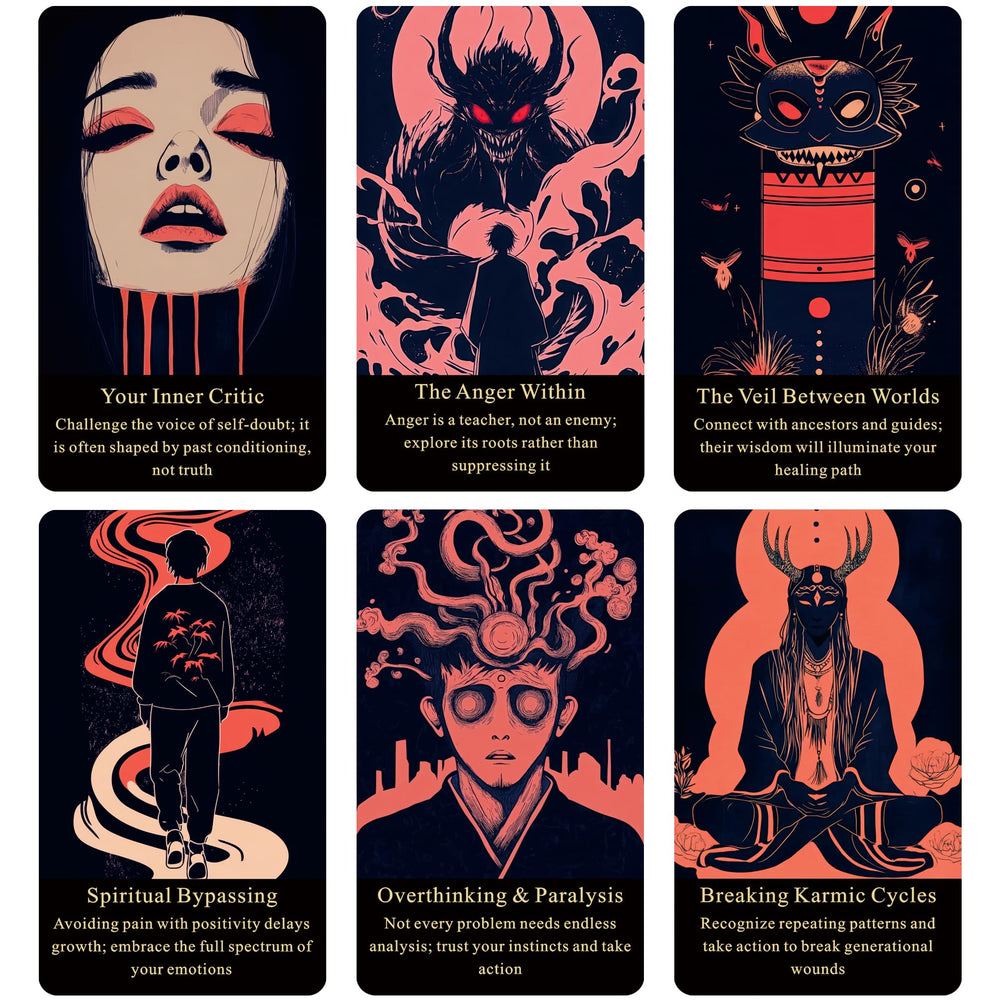Qymagicz Embracing The Shadow Deck card meaning emphasizes intuitive insight for beginners.