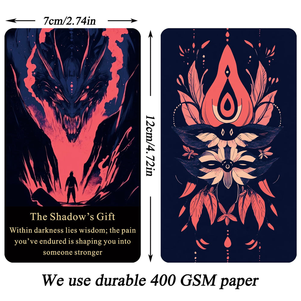 Qymagicz Embracing The Shadow Deck spread showcasing the 42-card collection for daily reflection.