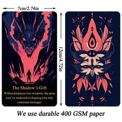 Qymagicz Embracing The Shadow Deck spread showcasing the 42-card collection for daily reflection.