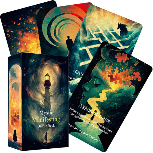Qymagicz Mystic Manifesting card art highlights ethereal imagery to spark intention.