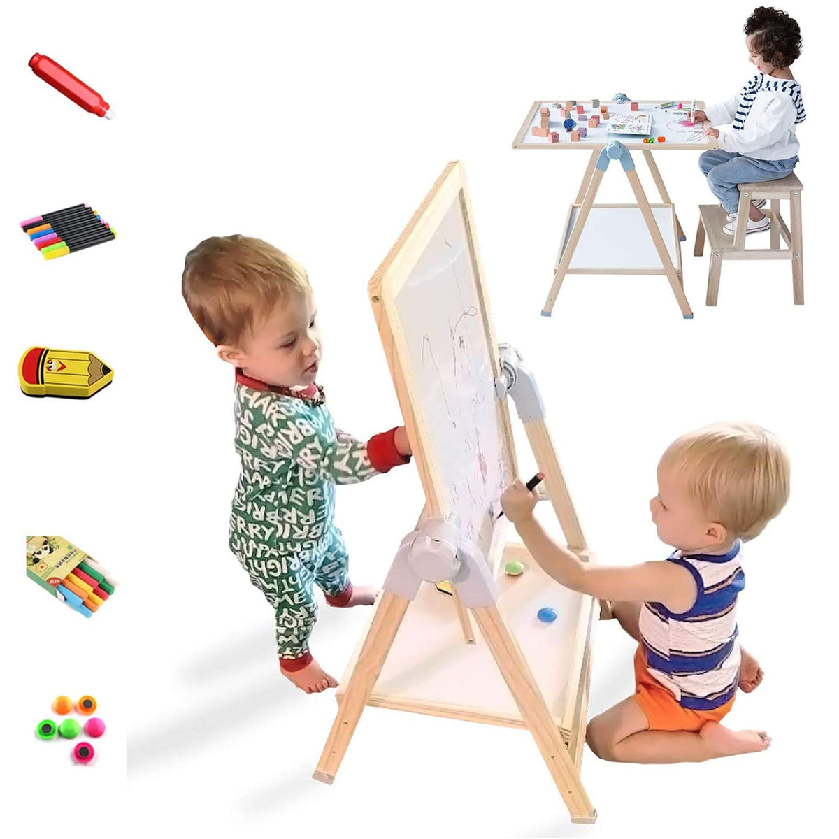 QZMTOY kid easel double-sided board for creative drawing practice.