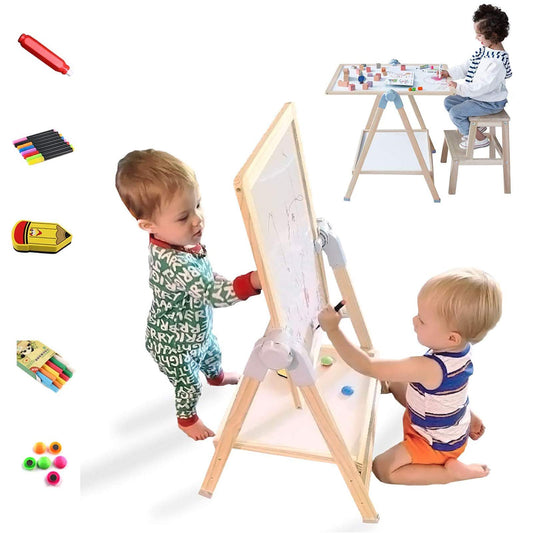 QZMTOY kid easel double-sided board for creative drawing practice.