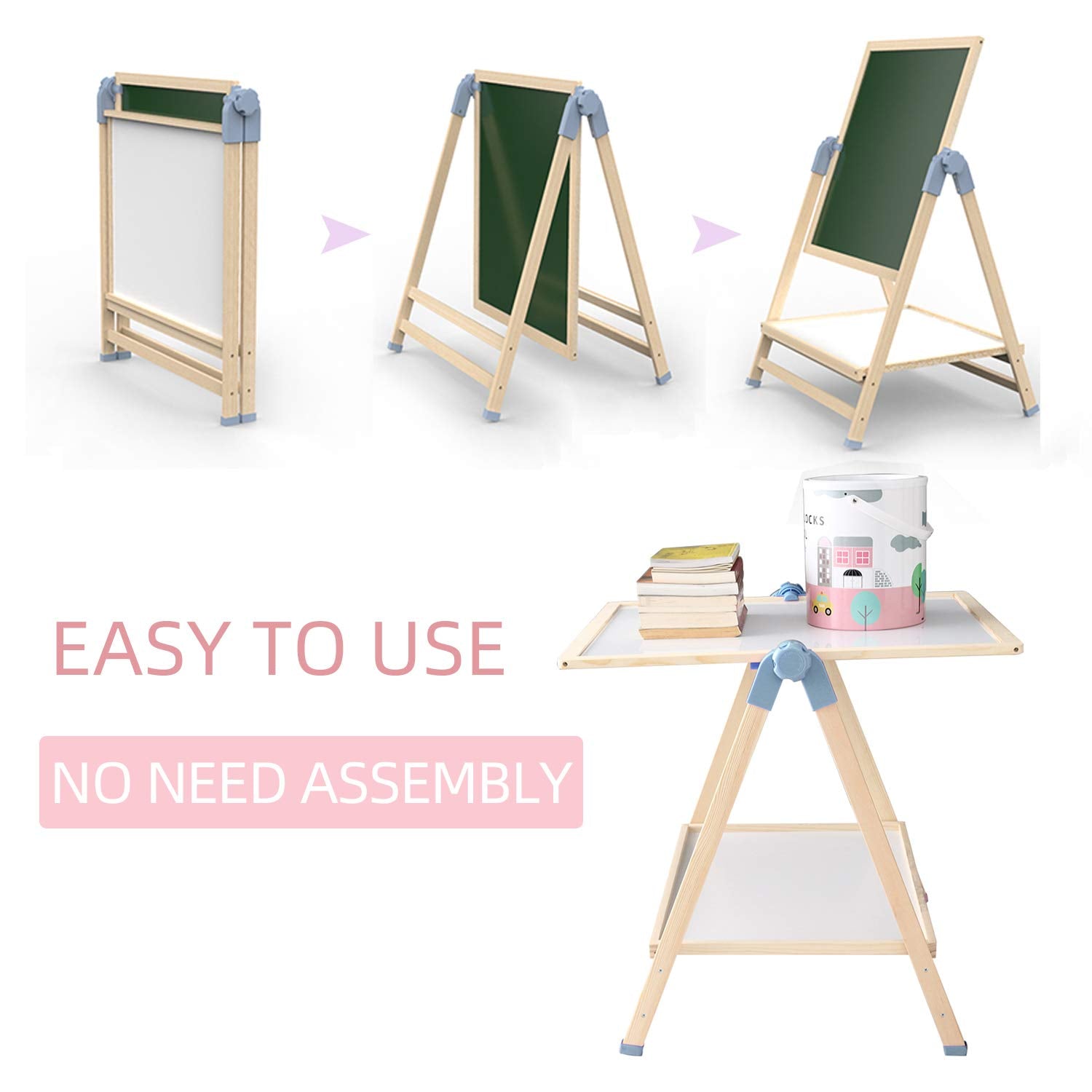 QZMTOY storage-equipped easel keeps supplies organized.