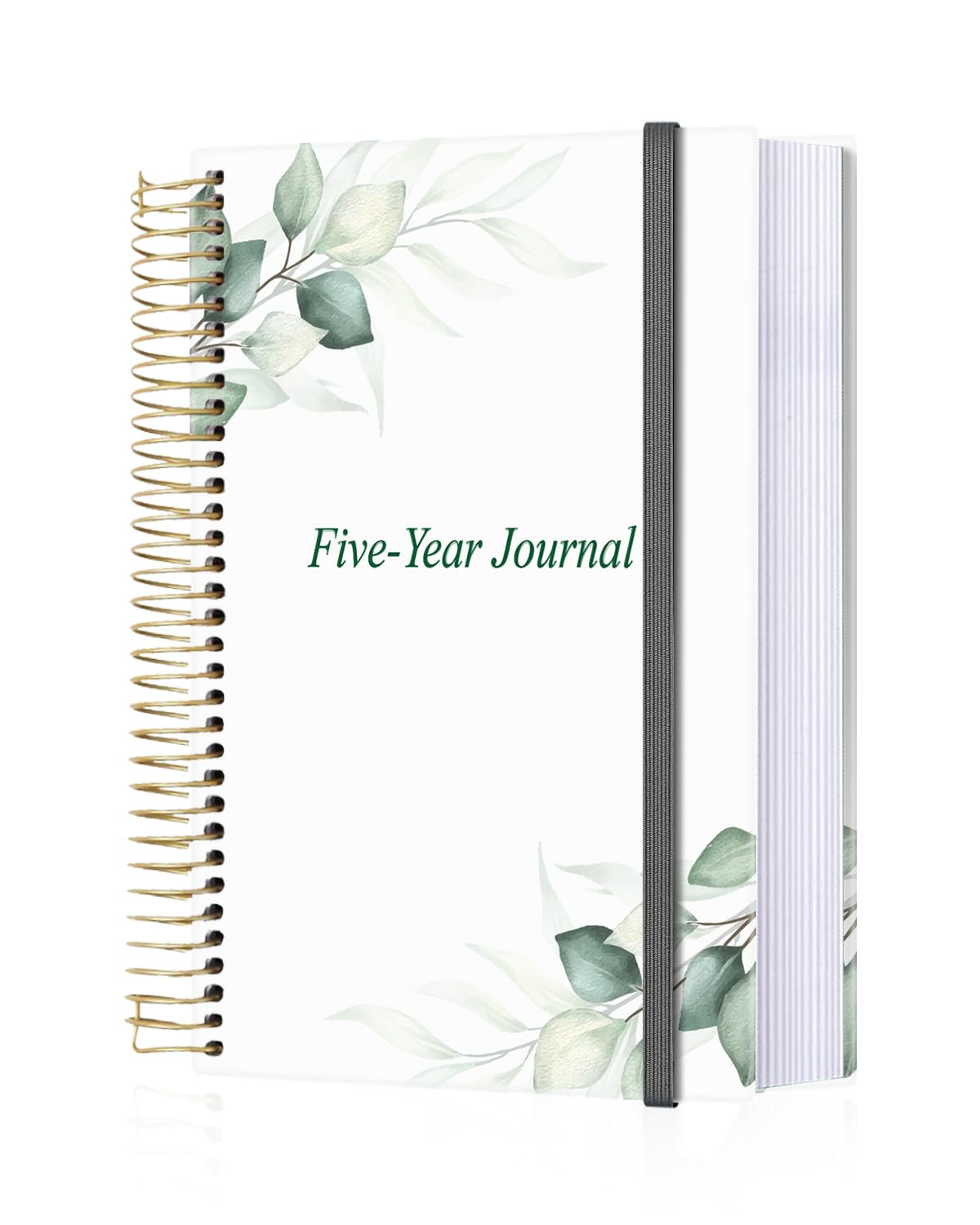 Qzyoneei five-year journal cover with green leaf design for portable writing.
