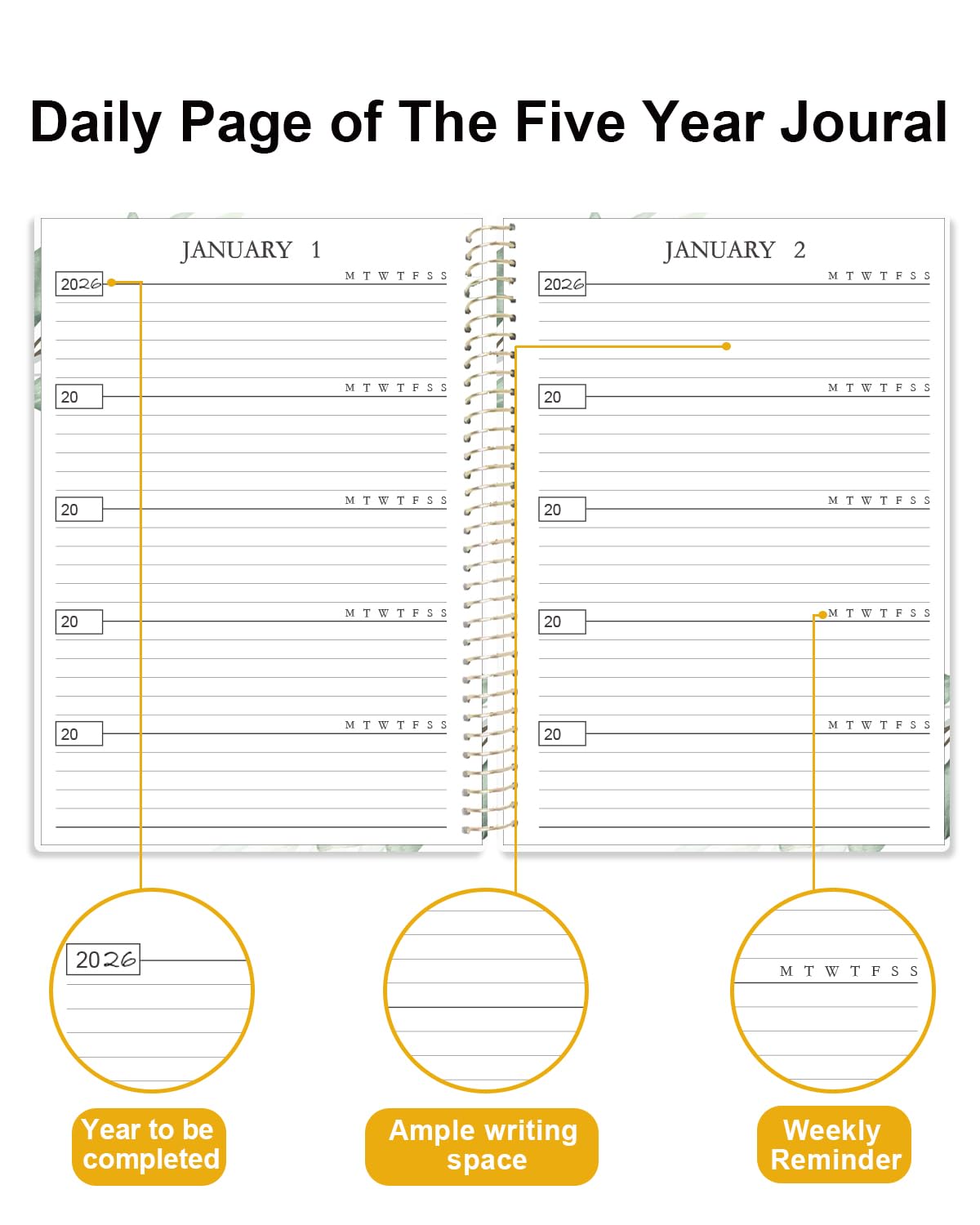 Qzyoneei five-year journal premium acid-free paper resists bleed-through for clean writing.