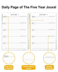 Qzyoneei five-year journal premium acid-free paper resists bleed-through for clean writing.