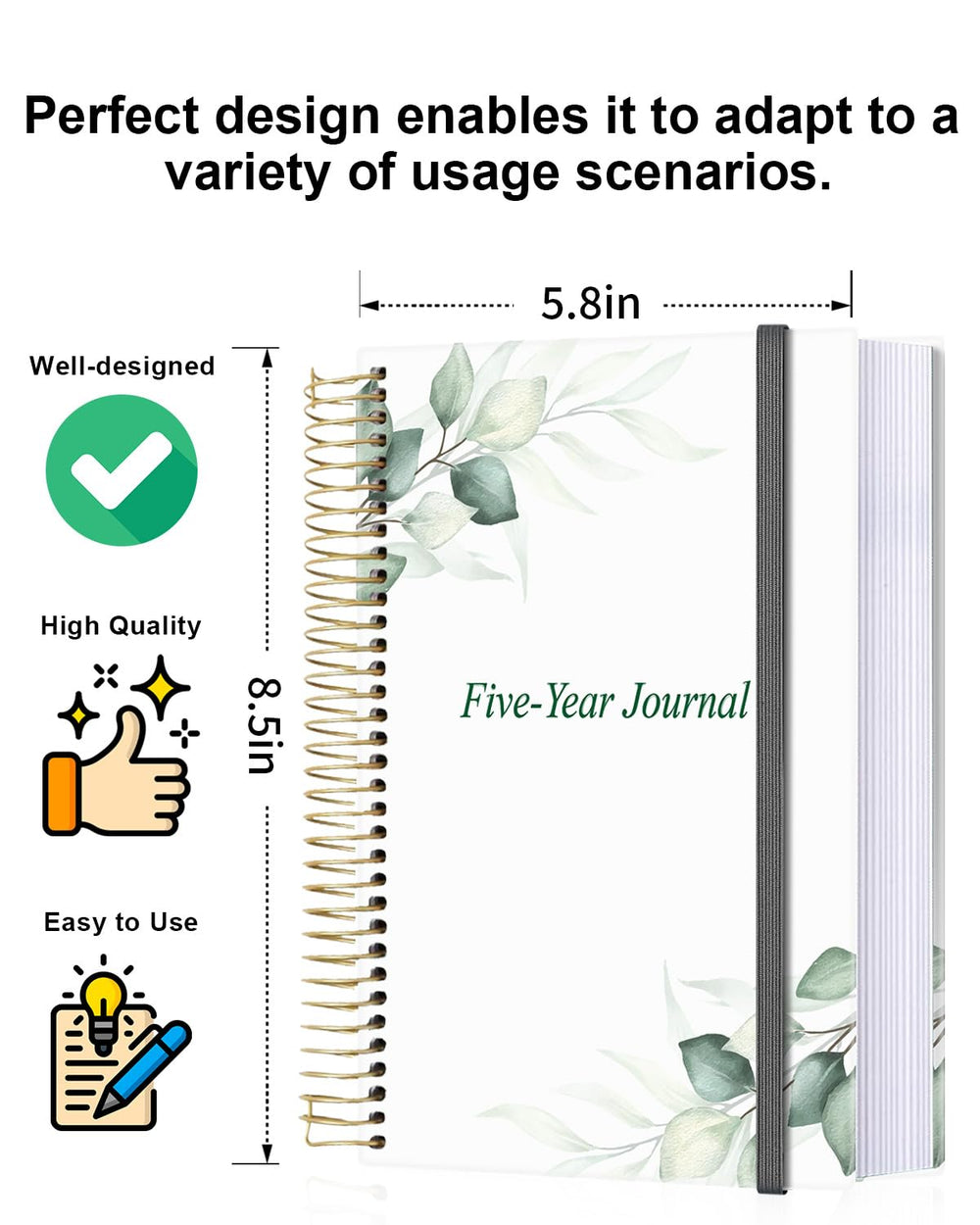 Qzyoneei five-year journal spread shows five-year date layout for easy memory tracking.