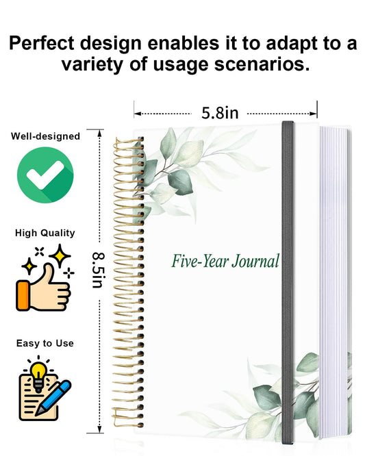 Qzyoneei five-year journal spread shows five-year date layout for easy memory tracking.