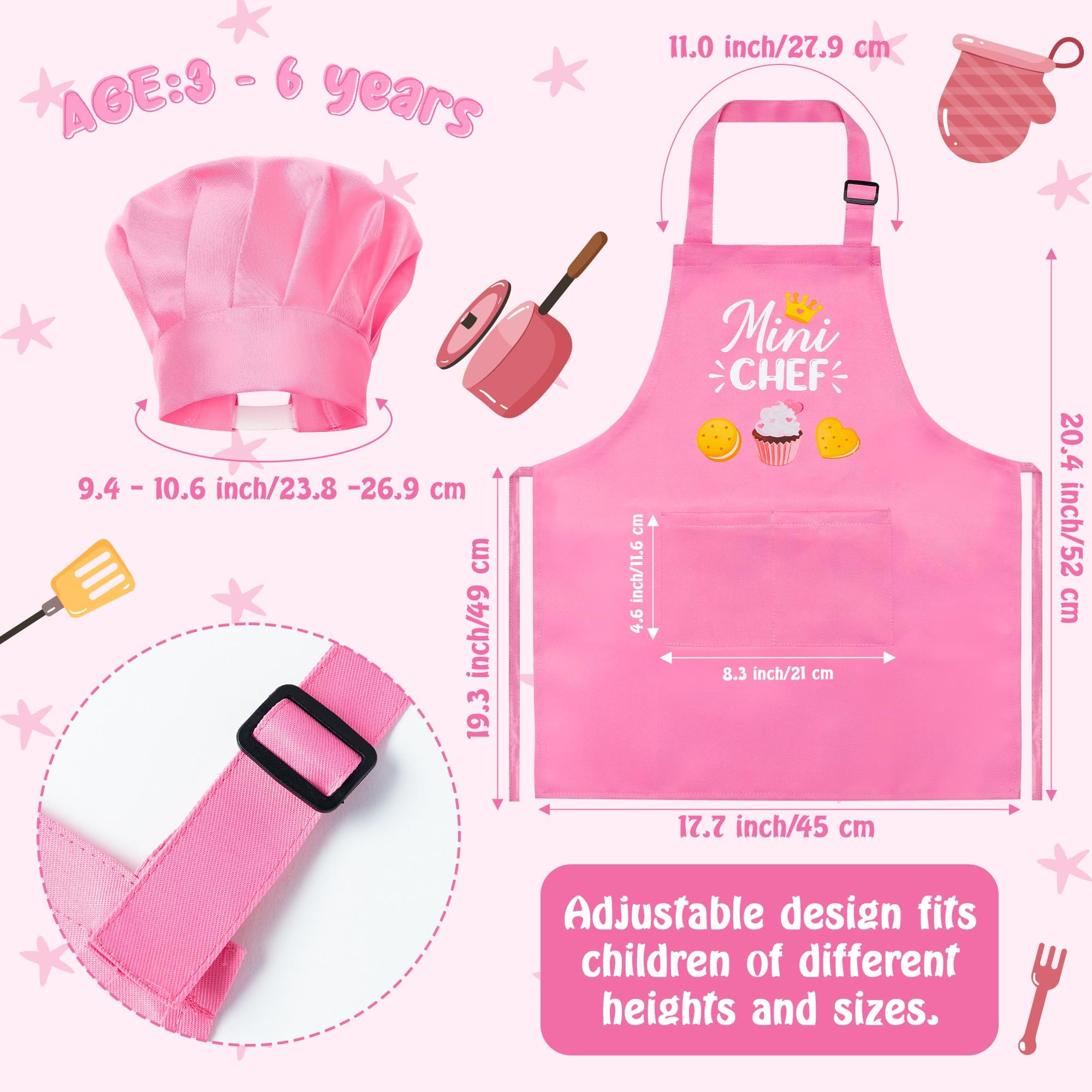 R HORSE kid apron and chef hat set in light pink for cooking and pretend play