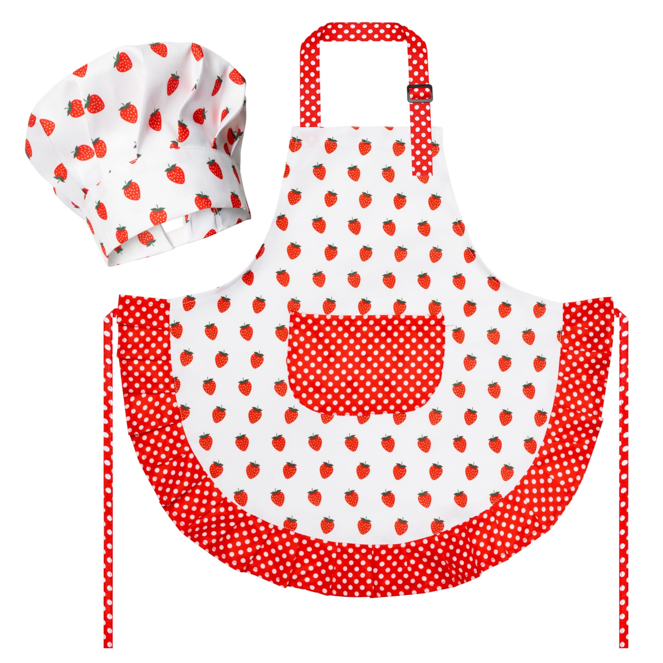 R HORSE kid apron and hat set with strawberry design for imaginative cooking play