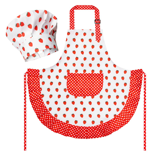 R HORSE kid apron and hat set with strawberry design for imaginative cooking play