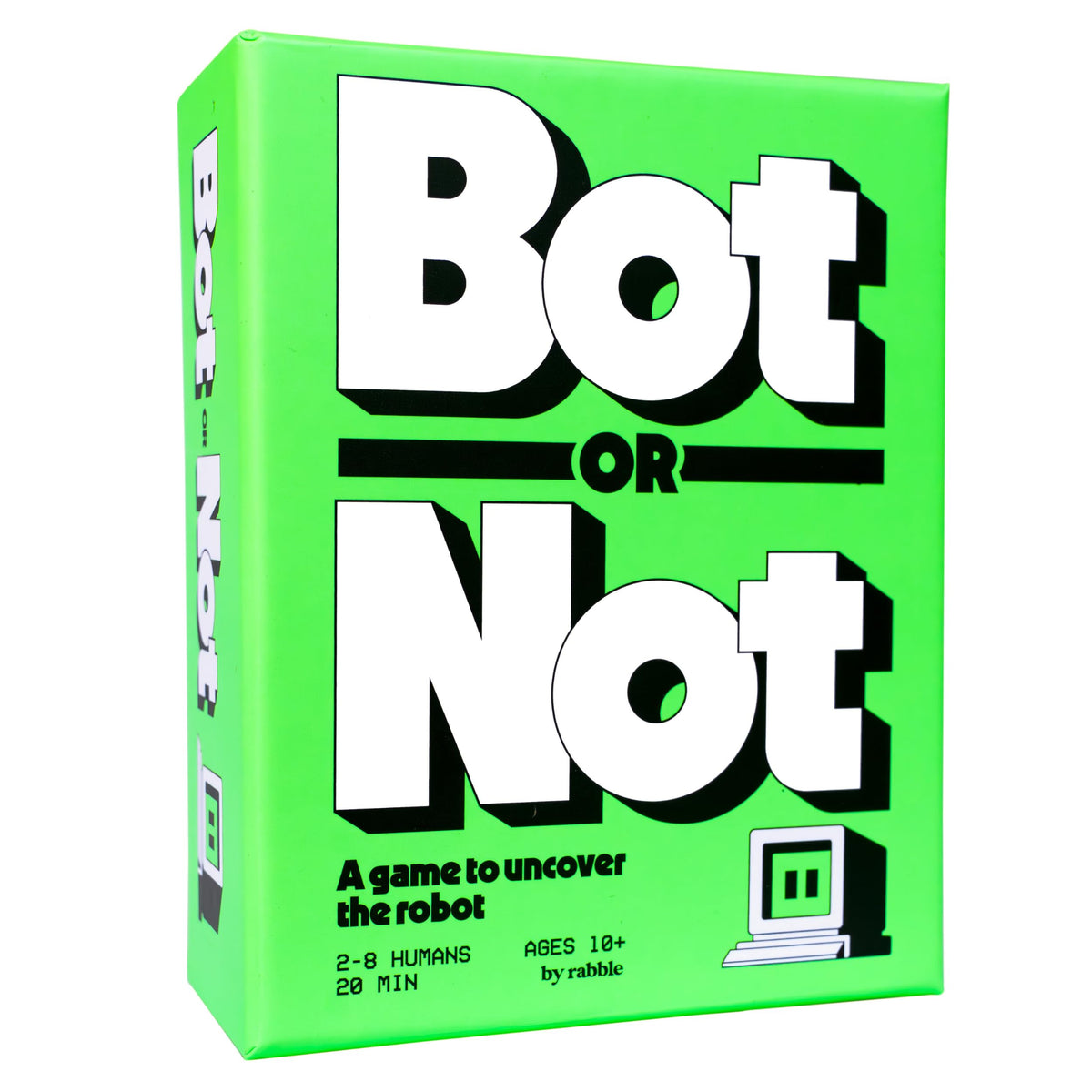 Rabble Bot or Not game cover illustrating setup and family fun through social deduction