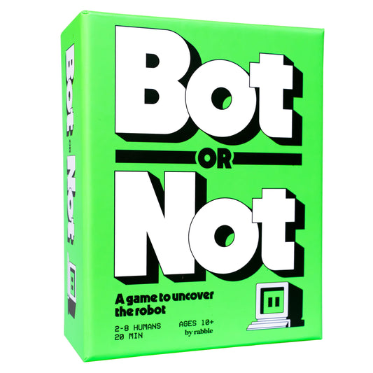 Rabble Bot or Not game cover illustrating setup and family fun through social deduction