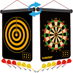 RaboSky magnetic dart board double-sided for varied play and family fun.