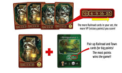 Raccoon Tycoon town cards boost combo potential and points.