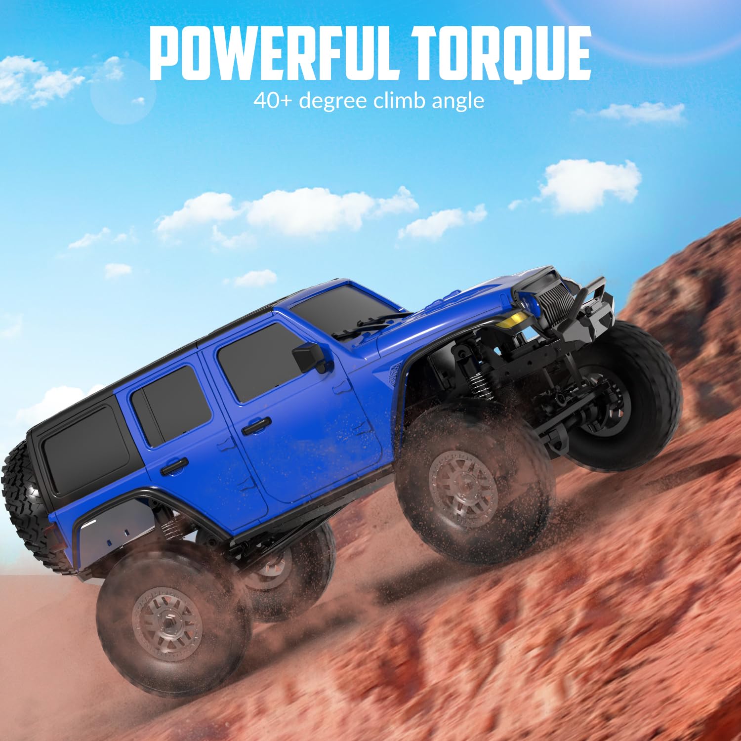 RACENT 1/24 RC crawler with metal chassis highlighting durability for rough terrains