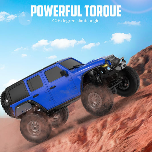 RACENT 1/24 RC crawler with metal chassis highlighting durability for rough terrains