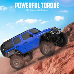 RACENT 1/24 RC crawler with metal chassis highlighting durability for rough terrains