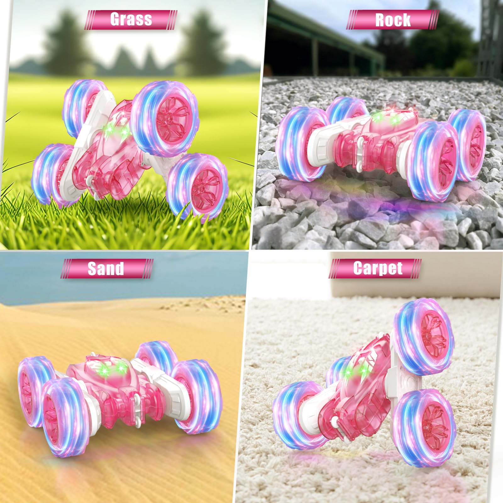RacingFun pink RC car dual motors powering quick acceleration and control